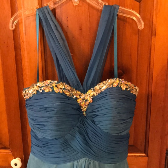 Turquoise chiffon prom/pageant dress - Picture 2 of 6
